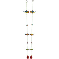 Purpledip Wall Hanging With Parrots & Bells (Set Of 2): Unique Wall Decor For Good Luck & Positive Energy (12463B)