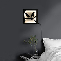 Vah Wooden Two Birds Wall Art Dcor Wall Hanging Lamp For Living Room, Bedroom, Home Dcor, Office Dcor (Black)