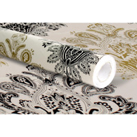 Stylista Self-Adhesive Pvc Wallpaper Roll Waterproof (60 Cm X 500 Cm) - Golden Black Damask - 1 Roll