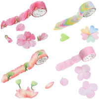 Hasthip 4 Roll Creative Flower Petal Washi Tape, Masking Tape Decorative Decals, Diy Petal Stickers For Scrapbooking, Diary, Bullet Journal, Planner, 200 Petals/Roll (Pink)