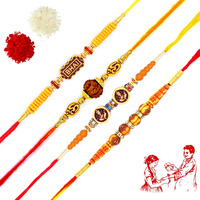 Dmoksh Rakhi For Brother 4 Pics Rakhi Set Designer Rakhi For Brother With Roli & Rise|Rakhi For Rakshabandhan |Bracelet Rakhi|Wooden Beads&Pearl|Best Gift Rakhi For Brother.