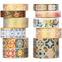 Hasthip 10 Roll Vintage Washi Tape Vintage Pattern Washi Tape Set Aesthetic Decorative Tape Perfect For Bullet Journal, Scrapbook,Junk Journal,Albums, Scrapbook | 10 X 9.3 X 4.1 Cm