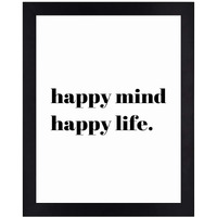 Interio Crafts Happy Mind Happy Life Motivational Wall Frame Poster For Home And Office Decor, Black, Synthetic Wood, 13X10 Inches