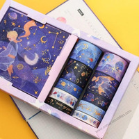 Cots And Cuddles Space Theme Cute Decorative Kawaii Q Washi Paper Stickers Sheet And Self Adhesive Masking Tape Roll Set For Art Craft Scrapbook Journaling For Kids