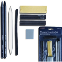 Artright Artists Sketching Kit 11 Pcs Drawing Set With 2 Graphite Pencils, 2 Compressed Charcoal, 2 Graphite Sticks, 2 Charcoal Sticks, Blending Stump, Kneaded Eraser & Sandpaper Block