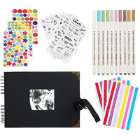Lupinez Scrapbook Photo Album Kit | A4 Diy Wedding Album Set With Color Stickers, 10 Markers Pen | Graduations Album Memory Photo Album | Anniversary Gift For Couple Special | 80Pages/40Sheet (Black)