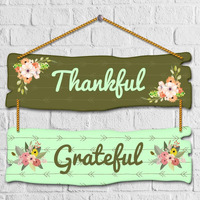Yey Wooden Wall Hanging For Home Decor | Living Room | Quotes Decorative Items | House Decoration (Dual Piece Wall Hanging, Multicolor) (Thankful & Grateful)