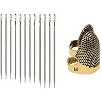 Krisah Combo Of Self Threading Needles(Pack Of 12) & Brass Thimble (1, Medium)