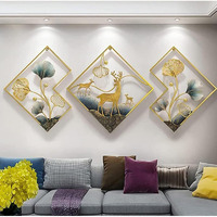 New Metal Abstract Figures Handcrafted Wall Sculpture Wall Art Multicolor For Home Decoration, Living Room, Drwaing Room & Bedroom (Pack Of 3) (Deer)