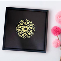 Espoir Bloom Decorative Wooden Storage Box With 4 Compartments, Mandala Pattern, 25.5 X 25.5 X 5 Cm,Storage,Decoration And Serving Eb-Drybox002