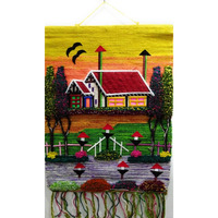 Mangdai24 Home Decor Hand Made Jute Wall Hanging, Landscape/Natural Scenery/Home Multi Colour Size 24X20 Inch