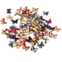 Artbee Butterfly Shape Wooden Buttons 50Pc Different Colors And Designs For Craft And School Projects Decoration