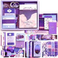 Gabaniz 346Pcs Journal Supplies Kit Vintage Scrapbook Stickers Pack, Art Journal Kit, Bullet Junk Journal Planners Diy Decoration Paper Stickers Craft Kits Notebook Album Aesthetic Tape, Purple