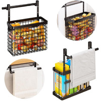 Supvox Under Sink Kitchen Organizer Basket For Cabinet Door Hanging Kitchen Organizer Basket With Towel Bar Carbon Steel Hanging Basket Door Back Organizer Basket Shower Caddy