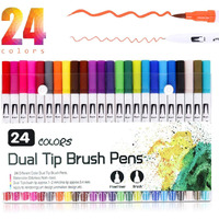 Gold Leaf Dual Tip Brush Pens  24 Colors Fineliner & Brush Marker Set For Drawing, Sketching, Calligraphy & Comic Art  Water-Based Ink, 0.4Mm Fine Tip & 16Mm Brush Tip