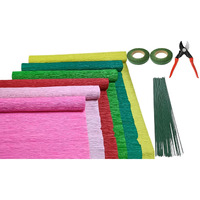Pandeji Crepe Paper Flowers Making Kit/Diy Paper Carfts Kit Includes 6Pc Crepe Roll, 2Pc Floral Tape, 25Pc 15Inch Long Floral Wire & 1 Wire Cutter (Yellow, Dark Green, Light Green, Red, Light Pink & Dark Pink)
