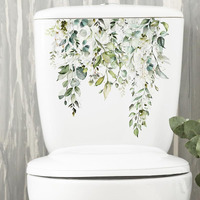 Indian Royals Green Plant Leaf Flower Design Wall Art Decoration Pvc Vinyl Removable Wall Sticker, Toilet Sticker (20 Cm X 30 Cm)
