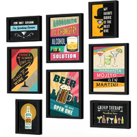 Chaka Chaundh - Set Of 8 Alchohol Quotes Framed Posters - Bar, Beer, Whiskey & Cocktail Quotes Poster With Frame For Wall - (4 - A3) & (4 - A4)