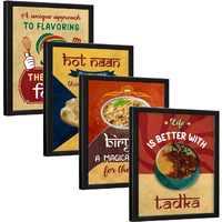 Chaka Chaundh - Restaurant Wall Decoration Items - Food Wall Frames - Cafe Quotes Posters - (14 X 11 Inches - Set Of 4)