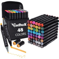 Beeduck Sketch Pens Set Of 48 Colors With Carrying Case, Dual Tip Fine And Broad Chisel Art Markers Sketch Pen, Art Supplies For Coloring, Sketching And Drawing (48)