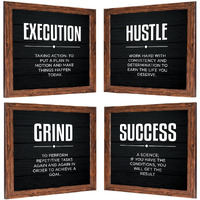 Chaka Chaundh - Motivational Quotes Wall Art Frames - Inspirational Quotes Framed Wall Posters Decor - (11 X 11 Inches) (Execution - Hustle - Grind - Success - Black -(Set Of 4)- 11X11 Inches)