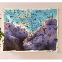 Cloudy Doodles Cotton Wall Hanging Tapestry | 36 X 42 Inches | Bohemian Style Home Decor | Colorful Clouds | 100% Cotton