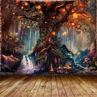 Hasthip Tree Of Life Tapestry,Magical Forest Tapestry Polyester Tapestries Psychedelic Wall Tv Background For Living Room (50X60 Inches)( Brown)