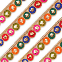 Embroiderymaterial Colorful Lace With Golden Zari, Sequins, And Circular Motifs On Net Fabric For Saree, Sewing, Embroidery, Edging, Border, Blouse, Lehenga, Kurti Etc (8 Meters, 2.8 Cm Wide)