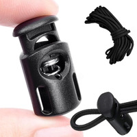 Nihspruhay 25 Pcs Cord Locks Spring Toggle Stopper + 10 Meter Cord Stretch String For Drawstring, Shoelaces, Clothing, Backpack, Bags (Black)