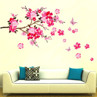 Decals Stock Pink Branch Floral Vinyl Wall Sticker (114 X 66 Cm, Multicolor)