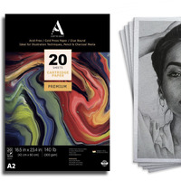 Artright Mixed Media Cartridge Paper A2 300 Gsm - 20 Drawing Sheets For Artists, Ideal For Charcoal, Graphite, Acrylic, Watercolor, Gouache, Ink, & Other Mixed Media