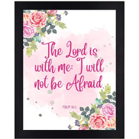 Interio Crafts Inspirational Bible Verse Wall Art, Psalm 118:6 Quote With Floral Design, Pink Watercolor Print, Black Frame, Printed Bible Quotes With Frames - Joshua 24:15 - Synthetic Wood - 13 X 10 Inches