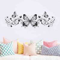 Decals Design 'Butterflies With Twisted Vine And Flowers' Wall Sticker (Pvc Vinyl, 60 Cm X 45 Cm X 1 Cm, Black)