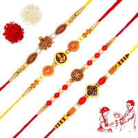 Dmoksh Rakhi For Brother 4 Pics Rakhi Set Designer Rakhi For Brother With Roli & Rise|God Rakhi For Raksha Bandhan |Bracelet Rakhi|Wooden Beads&Pearl|Best Gift Rakhi For Brother.