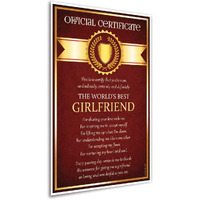 Artinkart- Best Girlfriend Certificate, Certificate Gifts For Valentines Day, Anniversary, Birthday, Gf Gifts For Love Special (Paper, 12X18 Inch, Multicolor, Unframed)