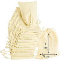 Wud 12 Pcs Cotton Drawstring Potli Cloth Bags,Reusable Bags For Kitchen, Non Plastic Packing Use, Size 7 X 5 Inches