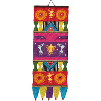 Varunavi Handloom Cotton Warli Dolls Wall Hanging Home Decor Tapestry 39" X 14"