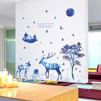 Indian Royals Nordic Dream Blue Deer Tree Kids Self Adhesive Home Dcor Wall Sticker (60 Cm X 90 Cm)