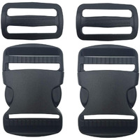 Shopee 2 Set 1.5 Inch Flat Dual Adjustable Plastic Quick Side Release Plastic Buckles And Tri-Glide Slides For Luggage Straps Pet Collar Backpack Repairing (Black, Fit For 1.5/38Mm Webbing Straps)