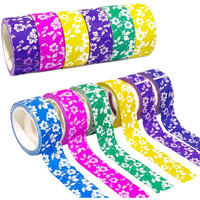 Funblast Set Of 6 Attractive Floral Design Paper Tape - Self Adhesive Paper Tapes For Decoration, Gift Wrapping Tapes, Diy Art And Craft (Multicolor) Size  20Mm X 5Mm