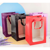 Satyam Kraft 4 Pcs Transparent Window Bag Goodie Bags With Handle Bag,Hamper Bag,Carry Bags,Shopping Gift Bag,Valentine Gifting,Presents,Return Gifts,Birthday,Wedding,Festivals,Events (Large)