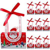 Hasthip 10Pcs Christmas Gift Box For Packing Gift Boxes With Lids Handle Ribbon Cute Santa Pattern Paper Folding Storage Gift Box Hamper Empty Perfect For Packing Chocolate, Dry Fruits, Cake