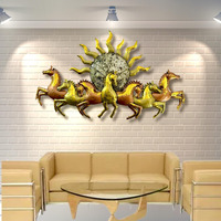 Rsn Metal Running Seven Horse With Led Light Aesthetic Metal Frame Wall Dcor Entrance/Wall Hanging For Living Room, Wrought Iron Wall Art Decor Hanging For Home Decoration Living Room Bedroom Home Office Hotel (Size 49X 27 Inch)