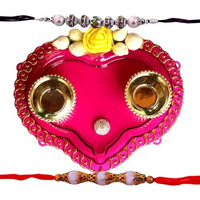 Gift World Multi Colour Combo Of 2 Rakhi Set For Brother/Pearls Rakhi Set With Pink Decorative Plate/Thread Rakhi Set For Bhaiya/Bhabhi (2 Set Rakhi With Plate)