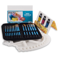 Brustro Artists Watercolor Cotton Paper A5 300 20 Well Palette With Brushes - Set Of 15