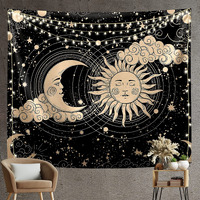 Hasthip Polyester Sun And Moon Tapestry - Aesthetic Black Dark Spiritual Wall Art For Bedroom, Living Room Decor (51"X59")