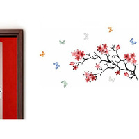 Decals Design 'Flower Branch With Butterflies' Wall Sticker (Pvc Vinyl, 50 Cm X 70 Cm), Multicolour