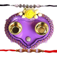 Gift World Multi Colour Combo Of 2 Rakhi Set For Brother/Pearls Rakhi Set With Purple Decorative Plate/Thread Rakhi Set For Bhaiya/Bhabhi (2 Set Rakhi With Plate)