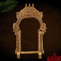 Bhunes Brass Temple Shaped Prabhavali Arch Frame  Wall Hanging Kirtimukha Prabhawal For Home Temple, Deity Backdrop & Pooja Decor, Gold, 12 Inch, 1 Piece
