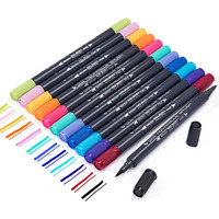 Dakos Watercolor Brush Pens Dual Tip Set With Fineliners Art Markers, And Highlighters For Adult Coloring Books, Art, Sketching, Calligraphy, Manga, Bullet Journal (12) - Multicolor